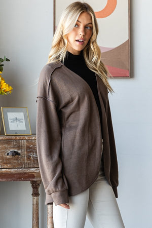 Sweatshirt Caridgan with Unfinished Scalloped Hem