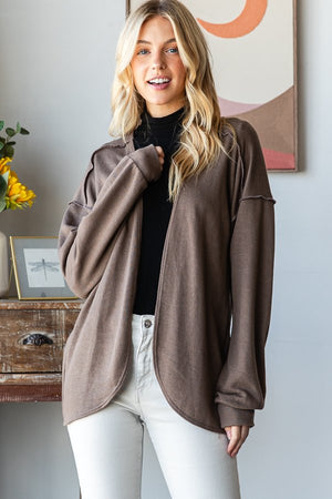 Sweatshirt Caridgan with Unfinished Scalloped Hem