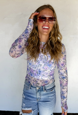 Wildflowers Mesh Long Sleeve Top