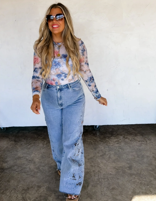 Floral Garden Mesh Long Sleeve Top