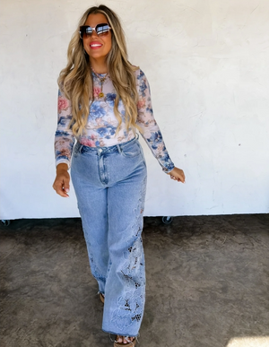 Floral Garden Mesh Long Sleeve Top