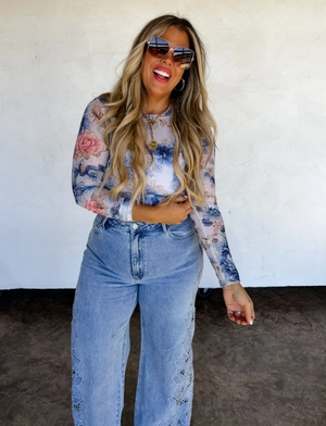 Floral Garden Mesh Long Sleeve Top