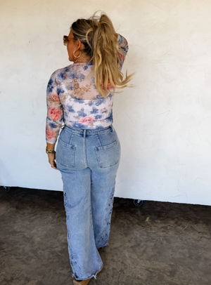 Floral Garden Mesh Long Sleeve Top