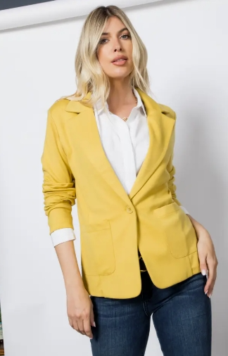 Ponte One Button Blazer in Sunflower Yellow