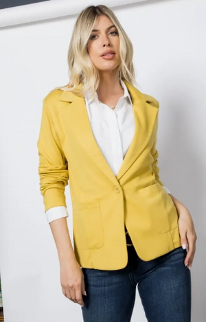 Ponte One Button Blazer in Sunflower Yellow