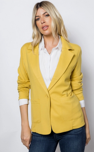 Ponte One Button Blazer in Sunflower Yellow