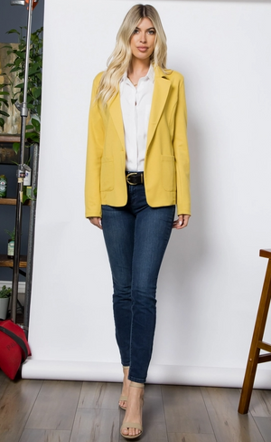 Ponte One Button Blazer in Sunflower Yellow