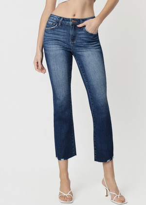 Lovervet Mid Rise Cropped Mini Bootcut Jeans in Darkwash