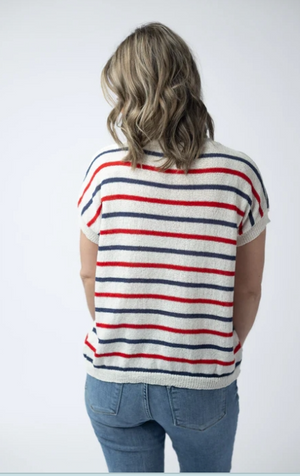 Red, White, and Blue Stripes Open Knit Top