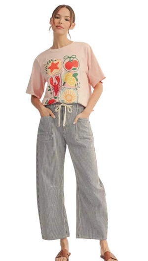 Striped Barrel Leg Denim