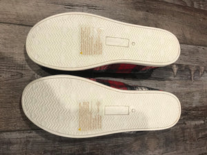 Keep Me Cozy Red & Black Plaid Fur Slip on Sneakers