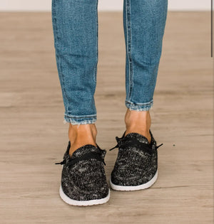 Gypsy Jazz Thermal Knit Boat Shoes - Black